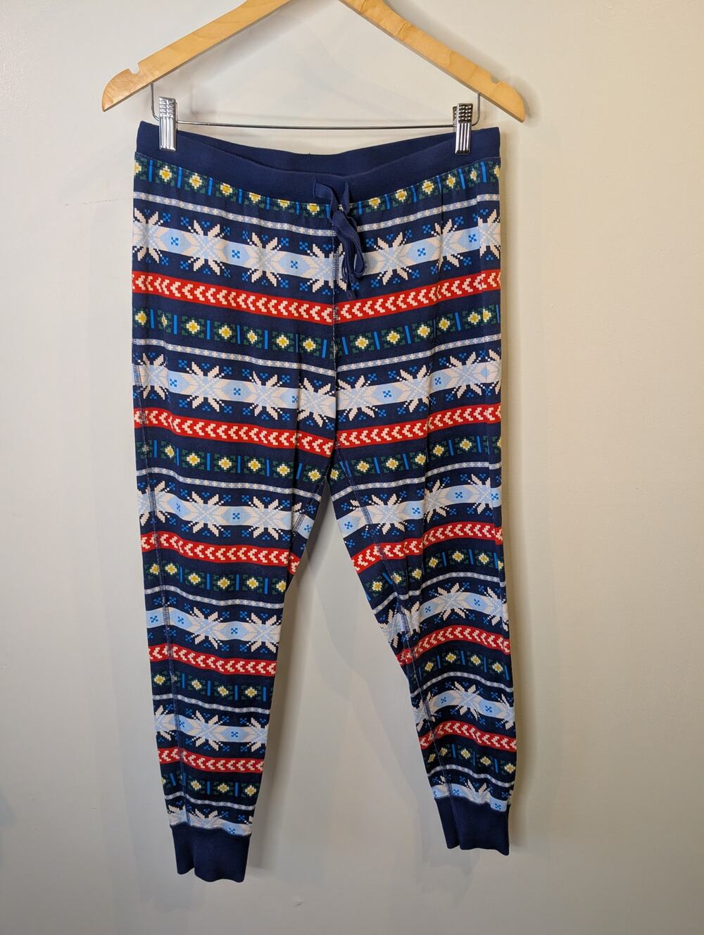 Hanna Andersson Navy Fair Isle Nordic Print Joggers Organic Cotton Womens L